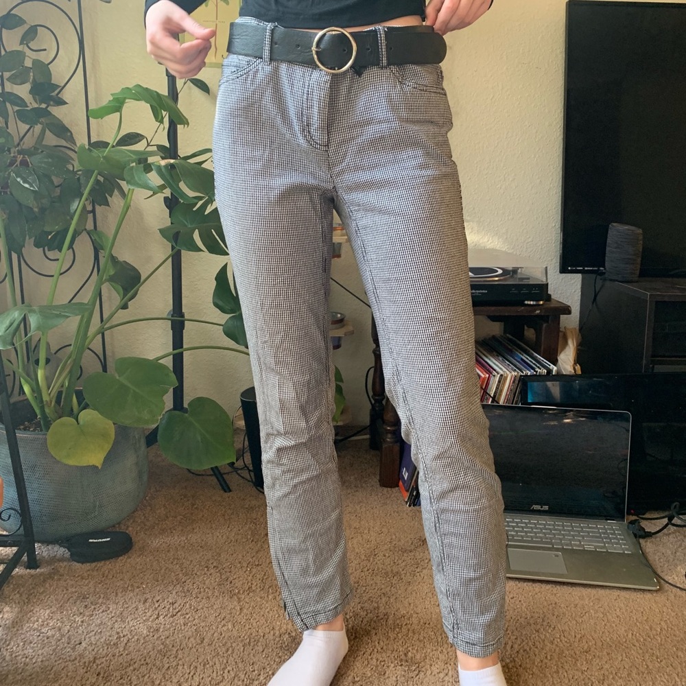 Houndstooth Bootcut Pants with Zipper Detailing